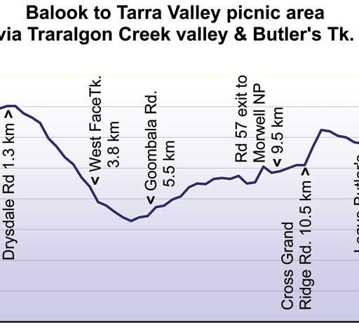 Balook to Tarra Valley picnic area via Traralgon Creek valley & Butler's Tk.